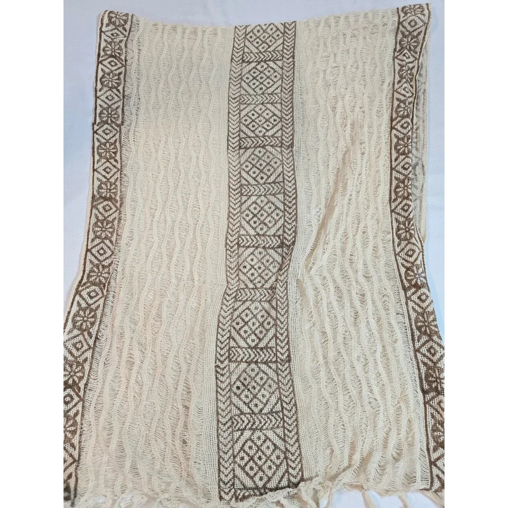 Nikky Women's‎ Cream Brown Geometric Print Open Weave Cotton Scarf Wrap New